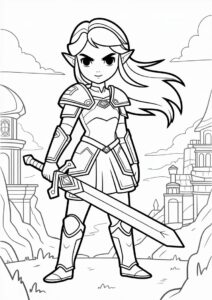 Princess Coloring Page Of Realistic Princess Zelda Holding Sword 3