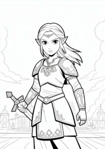 Princess Coloring Page Of Realistic Princess Zelda Holding Sword 4