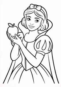 Princess Coloring Page Of Realistic Snow White Holding Apple 2