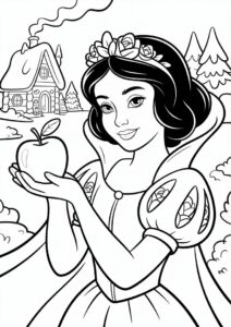 Princess Coloring Page Of Realistic Snow White Holding Apple 3