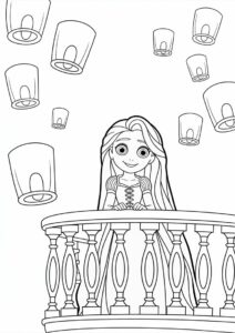 Princess Coloring Page Of Tangled Princess Rapunzel With Lanterns In Background 10