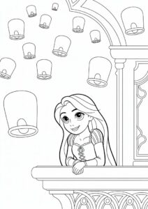 Princess Coloring Page Of Tangled Princess Rapunzel With Lanterns In Background 5