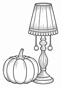 Pumpkin Coloring Page Beside A Vintage Lamp 2