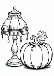 Pumpkin Coloring Page Beside A Vintage Lamp 3
