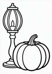 Pumpkin Coloring Page Beside A Vintage Lamp 4
