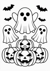 Pumpkin Coloring Page Of Blanket Ghosts Hovering Above Jack O Lanterns For Kids 4