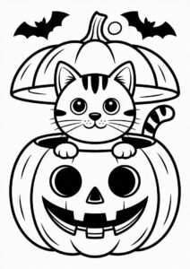 Pumpkin Coloring Page Of Cat Poking Head Out Of A Jack O Lantern 1