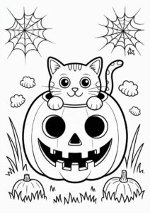 Pumpkin Coloring Page Of Cat Poking Head Out Of A Jack O Lantern 2