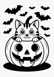 Pumpkin Coloring Page Of Cat Poking Head Out Of A Jack O Lantern 4