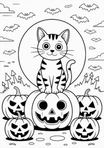 Pumpkin Coloring Page Of Cat Surrounded By Jack O Lanterns 3