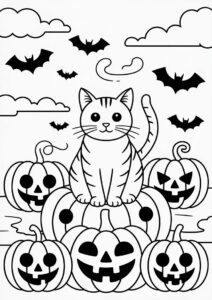 Pumpkin Coloring Page Of Cat Surrounded By Jack O Lanterns 4
