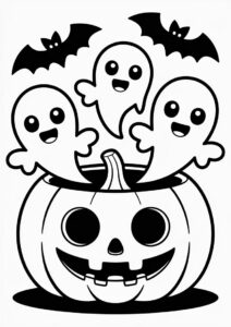 Pumpkin Coloring Page Of Chibi Ghosts Coming Out Of A Smiling Jack O Lantern 1