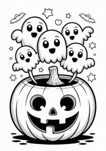 Pumpkin Coloring Page Of Chibi Ghosts Coming Out Of A Smiling Jack O Lantern 2