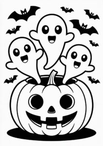 Pumpkin Coloring Page Of Chibi Ghosts Coming Out Of A Smiling Jack O Lantern 4
