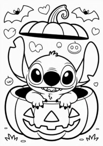 Pumpkin Coloring Page Of Cute Stitch Inside A Jack O Lantern For Kids 1
