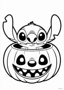 Pumpkin Coloring Page Of Cute Stitch Inside A Jack O Lantern For Kids 2
