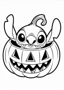 Pumpkin Coloring Page Of Cute Stitch Inside A Jack O Lantern For Kids 3
