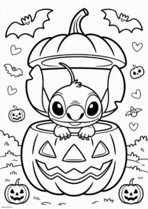 Pumpkin Coloring Page Of Cute Stitch Inside A Jack O Lantern For Kids 4