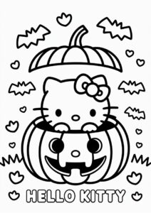 Pumpkin Coloring Page Of Easy Hello Kitty Inside A Jack O Lantern For Preschoolers 1
