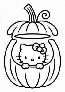 Pumpkin Coloring Page Of Easy Hello Kitty Inside A Jack O Lantern For Preschoolers 2