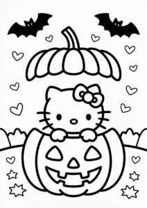 Pumpkin Coloring Page Of Easy Hello Kitty Inside A Jack O Lantern For Preschoolers 4