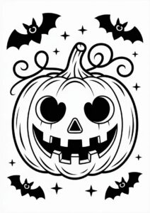 Pumpkin Coloring Page Of Spooky Jack O Lantern With Vines And Bats 2