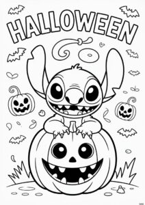 Pumpkin Coloring Page Stitch With Halloween Greeting 1