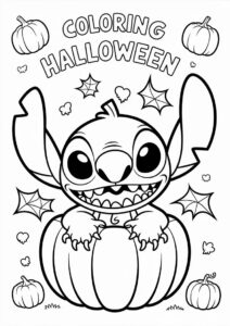 Pumpkin Coloring Page Stitch With Halloween Greeting 2