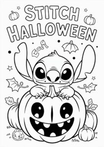 Pumpkin Coloring Page Stitch With Halloween Greeting 3