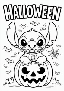 Pumpkin Coloring Page Stitch With Halloween Greeting 4
