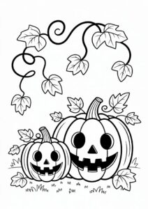 Pumpkin Coloring Page Two Jack O Lantern With Vines 1