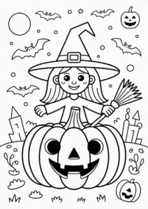 Pumpkin Coloring Page Witch Sitting On A Massive Jack O Lantern 1