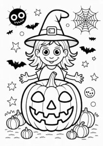 Pumpkin Coloring Page Witch Sitting On A Massive Jack O Lantern 2