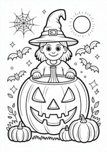 Pumpkin Coloring Page Witch Sitting On A Massive Jack O Lantern 3