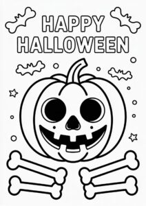 Pumpkin Coloring Page With Happy Halloween In Bones To Color 1