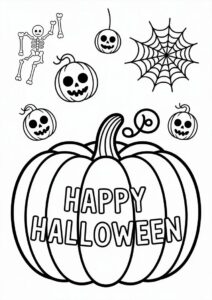 Pumpkin Coloring Page With Happy Halloween In Bones To Color 2