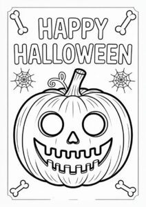Pumpkin Coloring Page With Happy Halloween In Bones To Color 3