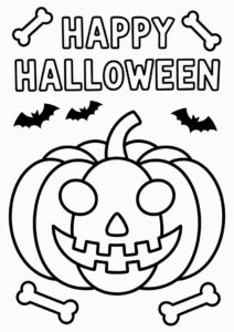 Pumpkin Coloring Page With Happy Halloween In Bones To Color 4