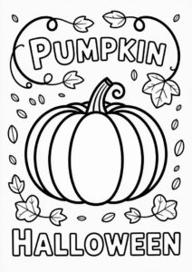 Pumpkin Coloring Page With Vines And Fall Leaves 1