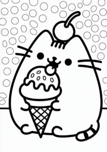 Pusheen Cat Eating Ice Cream Coloring Page 2