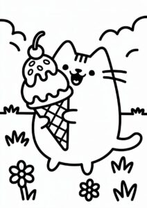 Pusheen Cat Eating Ice Cream Coloring Page 3