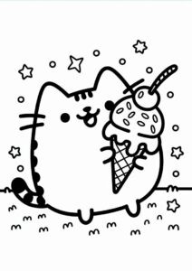Pusheen Cat Eating Ice Cream Coloring Page 4