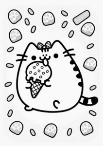 Pusheen Cat Eating Ice Cream Coloring Page 5