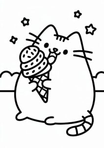 Pusheen Cat Eating Ice Cream Coloring Page 6