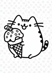 Pusheen Cat Eating Ice Cream Coloring Page 7