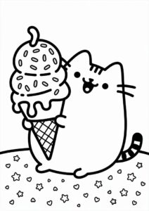 Pusheen Cat Eating Ice Cream Coloring Page 8