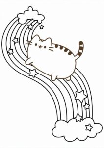 Pusheen Unicorn Cat Coloring Page On A Rainbow 1