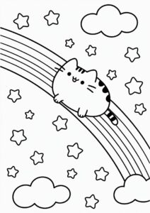 Pusheen Unicorn Cat Coloring Page On A Rainbow 2