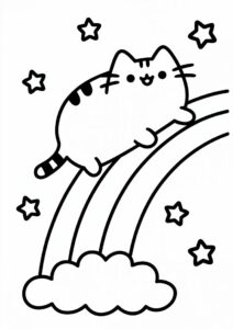 Pusheen Unicorn Cat Coloring Page On A Rainbow 4