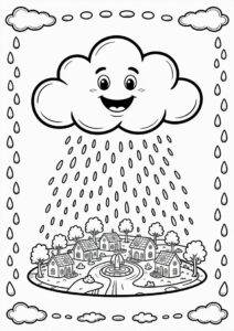 Rain Coloring Page Falling From Happy Cloud 1